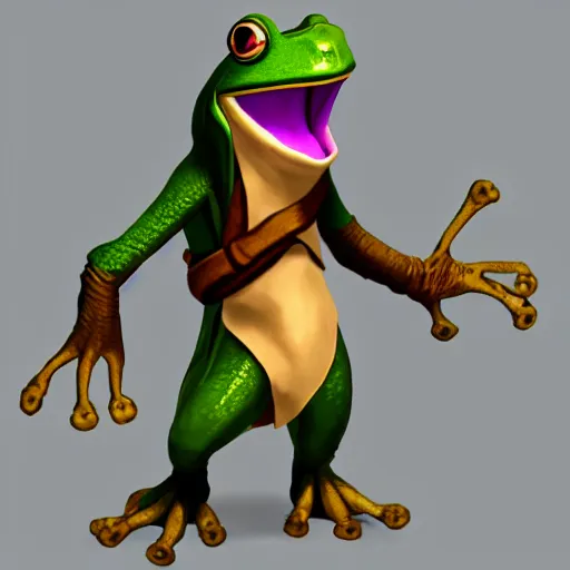 Image similar to character 3 d concept art page of a humanoid frog with a coat as an enemy in spyro the dragon video game concept art, spyro trilogy remaster concept art, playstation 1 era graphics, activision blizzard style, 4 k resolution concept art