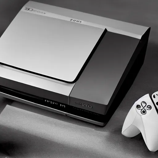 1 9 6 0 s photo of a playstation 5. 3 5 mm black and Stable