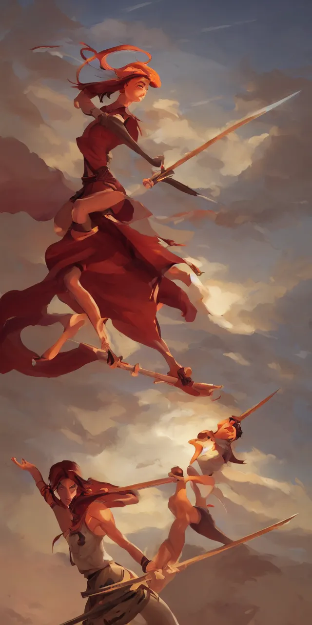 Image similar to woman wielding a scimitar and casting magic, behance hd artstation by jesper ejsing by rhads, makoto shinkai and lois van baarle, ilya kuvshinov, ossdraws