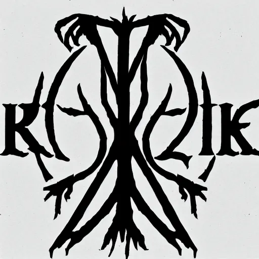 Prompt: black metal band logo, unreadable text, metal font, looks like a tree silhouette, horizontal