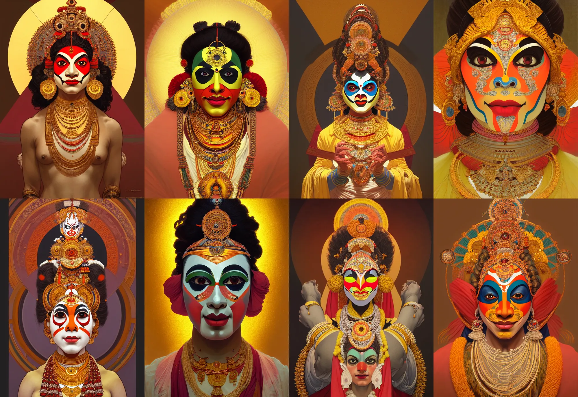 Prompt: symmetry!! portrait of kathakali, intricate, elegant, highly detailed, digital painting, artstation, concept art, smooth, sharp focus, illustration, art by wolp and greg rutkowski and alphonse mucha, 8 k