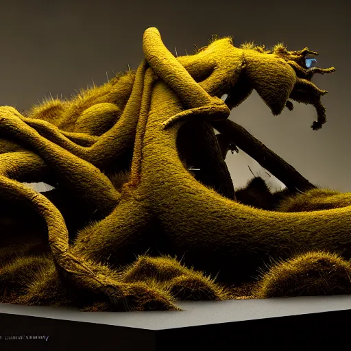 Image similar to rhizomuse, diorama, stunning photo, artist impression, cgsociety, abstract sculpture, warm ambient lighting, glow, deep shadows, hyperdetailed, 8 k