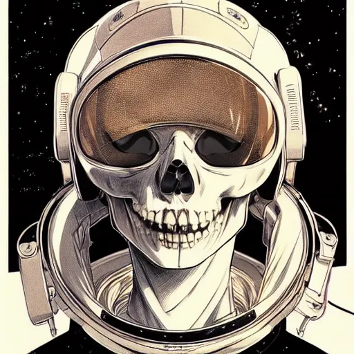 Image similar to anime manga skull portrait young woman skeleton, astronaut, astronaut helmet, intricate, elegant, highly detailed, digital art, ffffound, art by JC Leyendecker and sachin teng