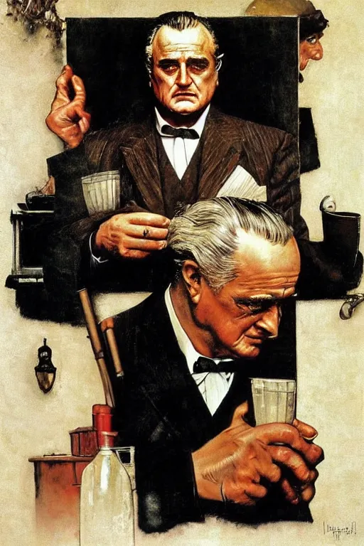 Image similar to Don Vito Corleone painted by Norman Rockwell