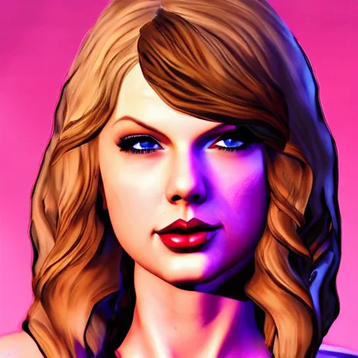 Image similar to taylor swift portrait, borderlands, tales from the borderlands, the wolf among us, comic, cinematic lighting, studio quality, 8 k