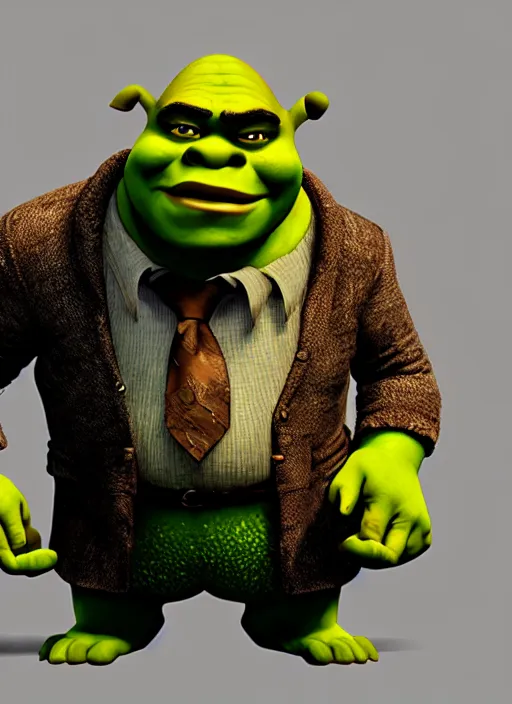 Image similar to shrek as mafia boss, ultra detailed, trending on artstation, concept art, octane render, unreal engine,