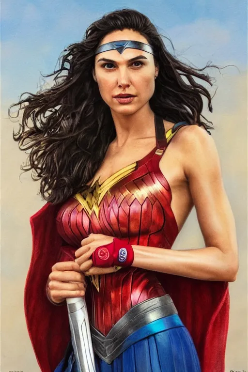 Image similar to full body portrait of gal gadot in the style of steve hanks, 4 k, detailed, 1 / 3 headroom, rule of thirds