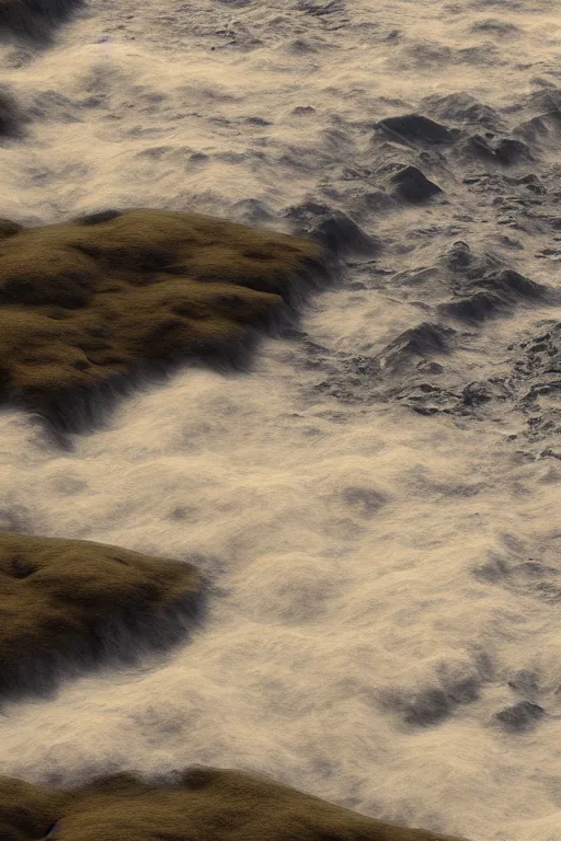 Image similar to wide shot photo of river delta and sea waves by hiroshi yoshida, roger deakins, turner, rothko, full height fluid simulation in houdini, distant mountain range, hyperrealism, highlands, matte painting, prometheus, unknown pleasures, top view, graphic design, trending on artstation, 8 k very hight detail, concept art, rendered in octane