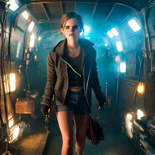 Prompt: Emma Watson in Ready Player One, XF IQ4, 150MP, 50mm, F1.4, ISO 200, 1/160s, natural light