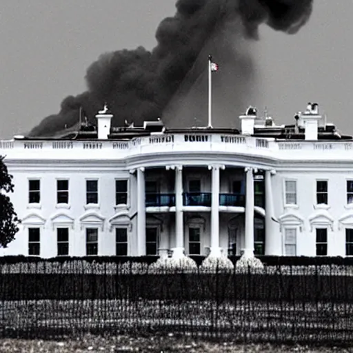 Image similar to Burned Ruins of White House in USA after bombing, photo