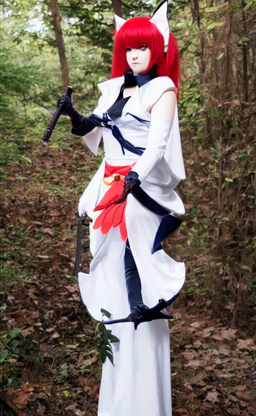 Image similar to kitsune cosplay, fullbody shoot