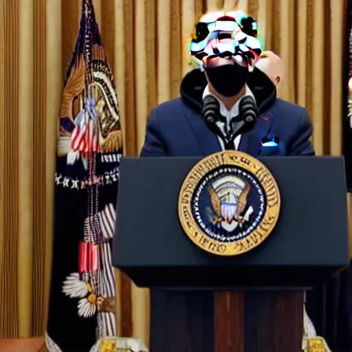 Prompt: Joe Biden being a deepweb hacker wearing a black hoodie and sunglasses