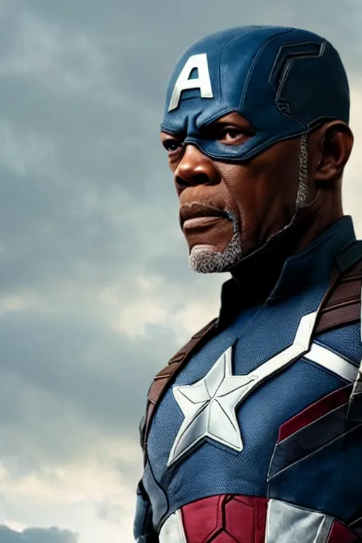 Image similar to film still of Samuel L Jackson as Captain America in new Avengers film