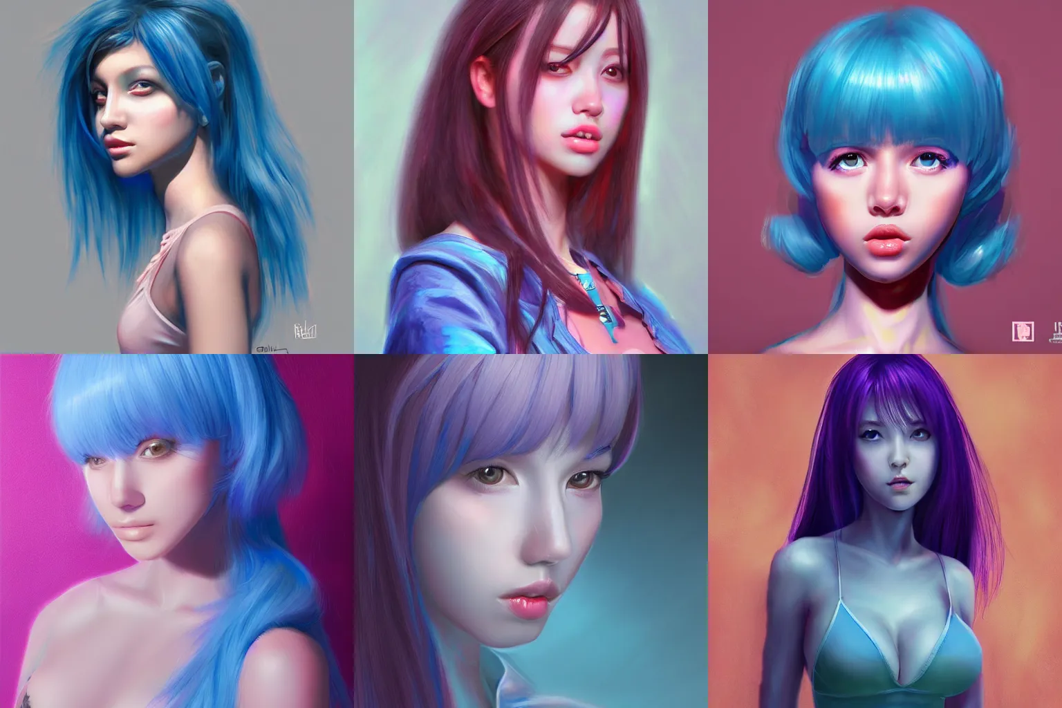 Prompt: Bella ragazza, bubblegum, visualartzi, korean, and blue image, concept art by Dave Rapoza, highly detailed, ultra detailed, ultra realistic, trending on artstation