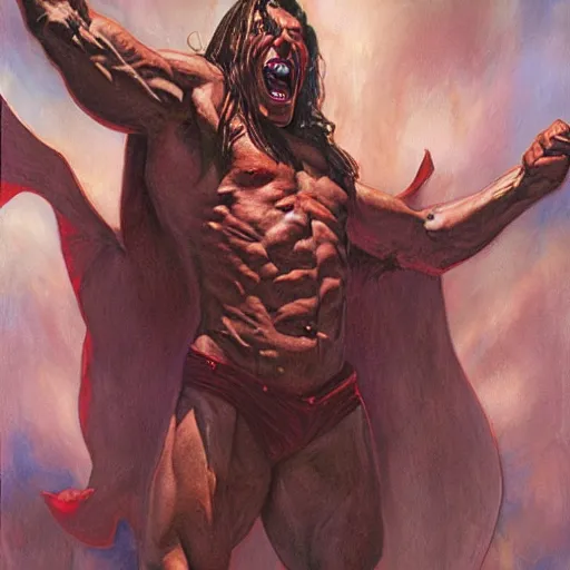 Image similar to screaming muscular vampire, by donato giancola.