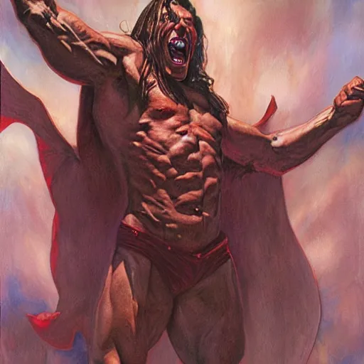 Prompt: screaming muscular vampire, by donato giancola.