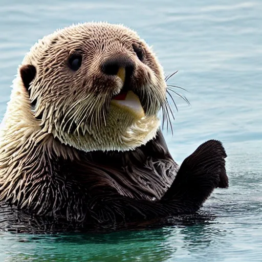 Image similar to sea otter with the face of nicolas cage