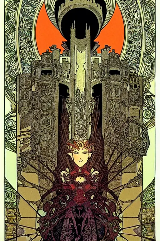 Prompt: castle by Mucha et Philippe Druillet