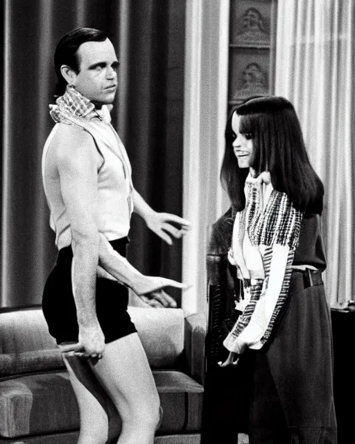 Prompt: christina ricci on the tonight show with johnny carson, publicity still, 1971, by cameldeath