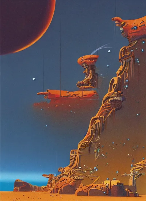 Prompt: photorealistic image of a martian industrialism, by roger dean, by dean ellis