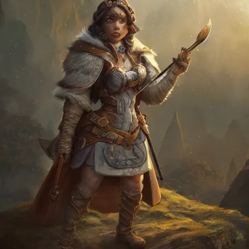 prompthunt: female dwarf cleric, d&d, Wayne Reynolds