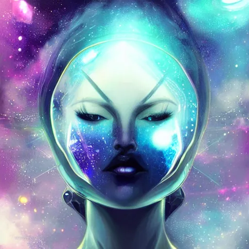 Image similar to geometric with galaxy eyes in space, nebula in the background, intricate, elegant, highly detailed, digital painting, artstation, concept art, smooth, sharp focus, illustration, art by artgerm