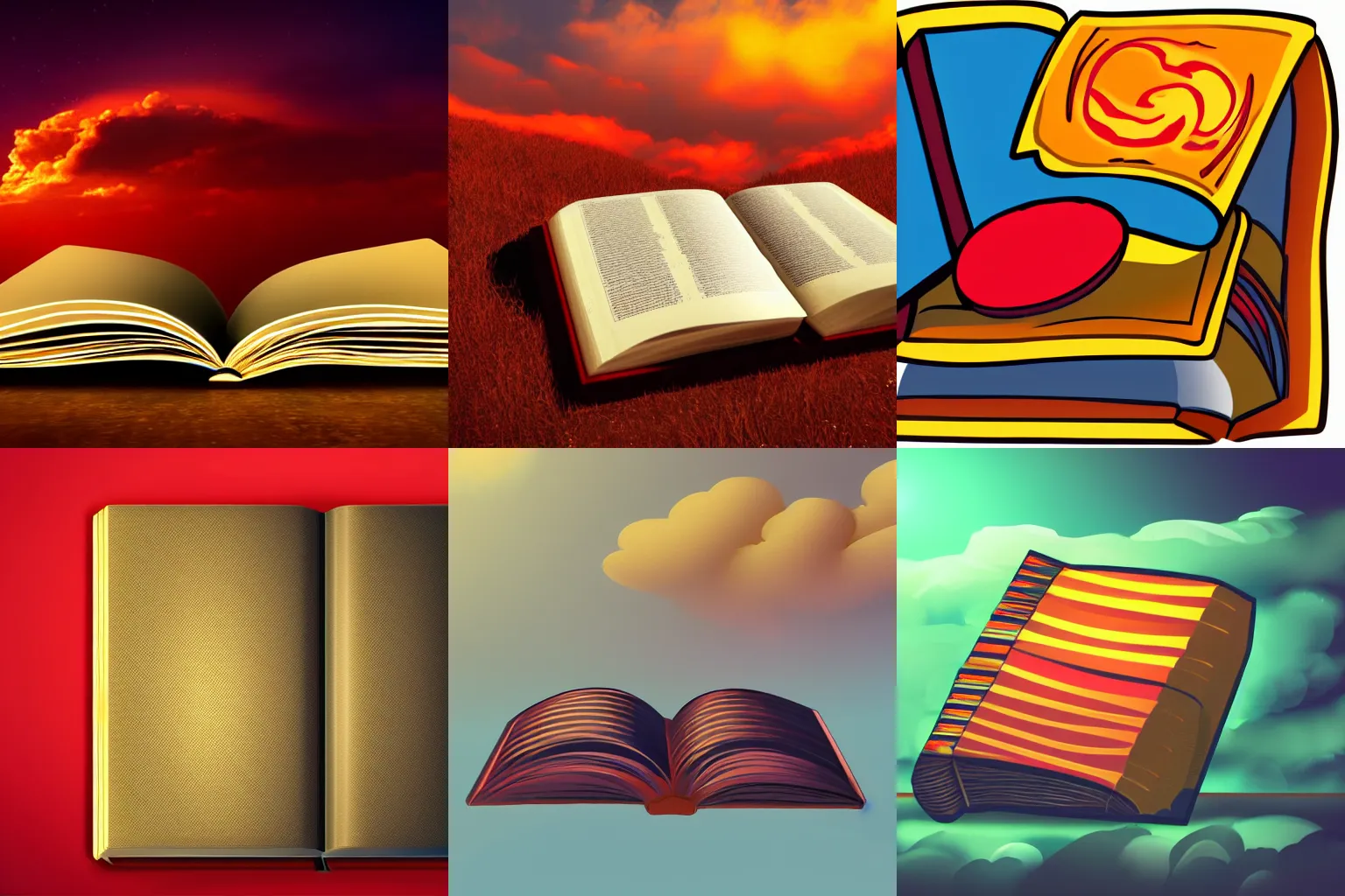 Prompt: golden magic book surrounded by red strip cloud, game asset