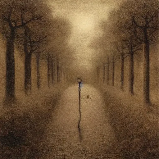 Image similar to old roads now turned eerie, by Odd Nerdrum, by M.C. Escher, beautiful, eerie, surreal, colorful