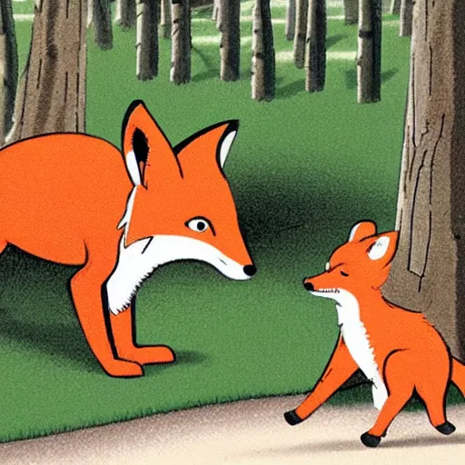 Prompt: illustration of the Aesop fable, the fox and the trip to home depot to buy a cordless drill