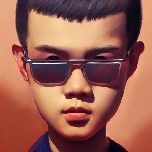 Image similar to chinese boy wearing shades with buzzcut, oil painting, artgerm, portrait, highly detailed, artstation