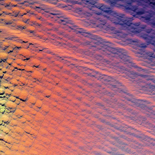 Image similar to beautiful sentinel satellite shot of a terraformation with natural colour scheme and artificial patterns veining the ground, photorealistic, very high quality