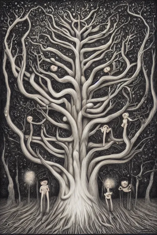 Image similar to the tree of life is dying, an ultrafine detailed painting by mark ryden, trending on deviantart, pop surrealism, whimsical, lowbrow, grotesque