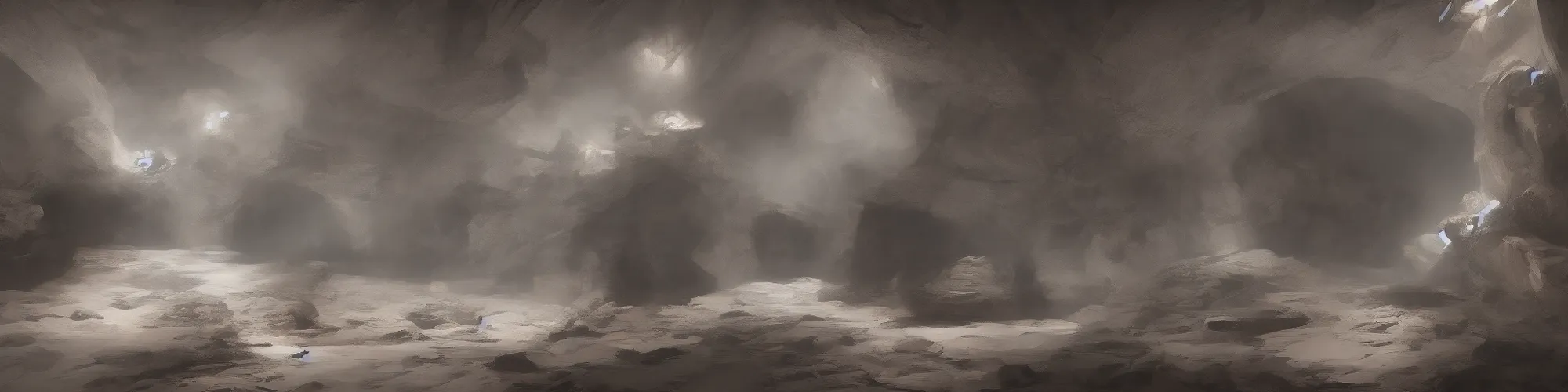 Prompt: huge stone cave with cinematic lighting in the style of Limbo, highly detailed, digital art 4k, 8k