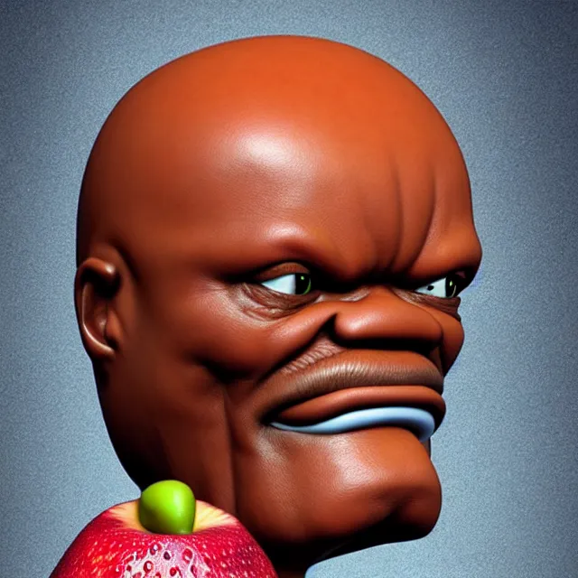 Prompt: bizarre cartoon fruit figurine that looks just like samuel l jackson as a fruit, by naoto hattori 8 k, fruit eyes, fruit world, beautiful intricate painting, hyper realistic, octane render