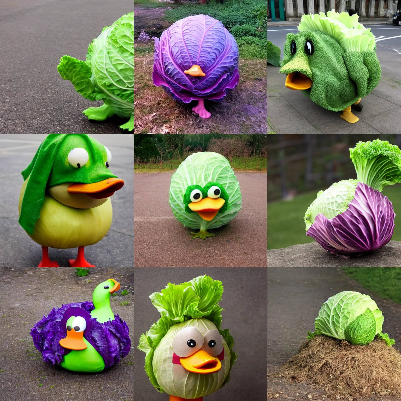 Image similar to a cabbage dressed as a duck