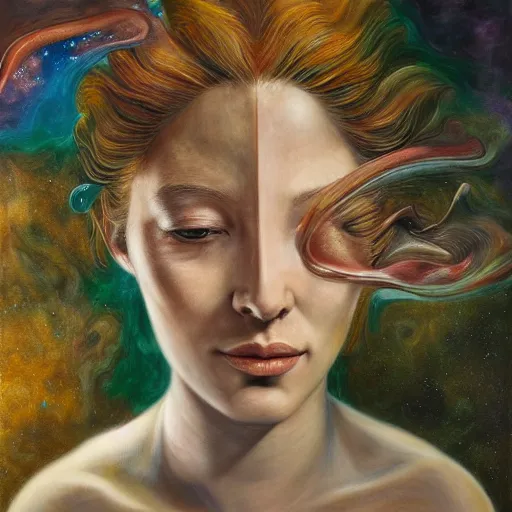 Prompt: the laws of physics break down and there only an infinite present, in which all points in time are equally real. surrealist acrylic painting by marco mazzoni, by dorothea tanning, pastel colors, featured on artstation, metaphysical, fluid acrylic pour art, airbrush art, rococo