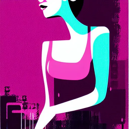 Image similar to vector style the abstract painting of an image of a lady artistic flat illustration, cyber punk minimal figure art, soft colors mono chromatic, art in the style of Bryen Frost