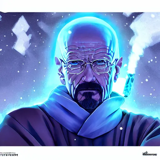 Image similar to portrait of walter white the overlord of the blue ice winter, anime fantasy illustration by tomoyuki yamasaki, kyoto studio, madhouse, ufotable, comixwave films, trending on artstation