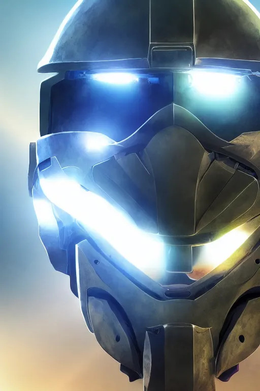 Image similar to robot ninja mask helmet halo master chief radiating a glowing aura global illumination ray tracing hdr fanart arstation by ian pesty and katarzyna da „ bek - chmiel