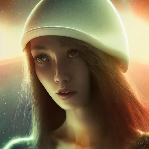 Image similar to a portrait of a beautiful woman exploring a space ship by zhang jingna, long hair, aged 2 5, swedish, wearing a travel hat, photo realistic, real life, photograph, 3 5 mm, octane render, trending on artstation