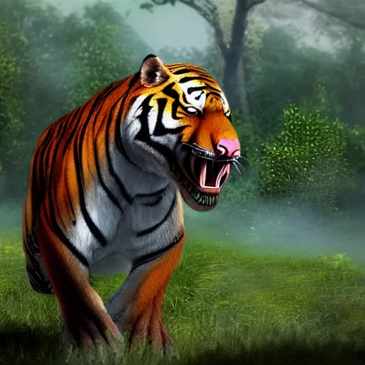 Image similar to tiger tyrannosaurus, realistic cgi render