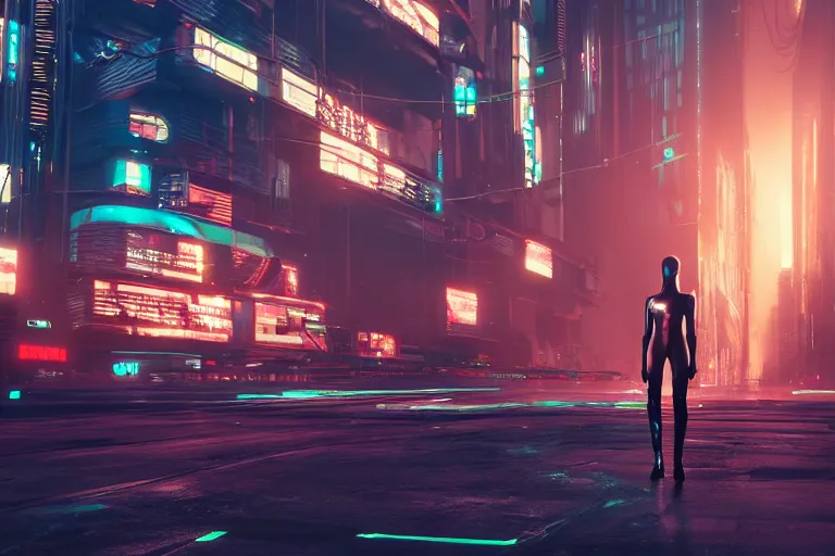 Image similar to cyberpunk alien concept inspired street, futuristic look, highly detailed body, very powerful, photorealistic camera shot, bright studio setting, studio lighting, crisp quality and light reflections, unreal engine 5 quality render