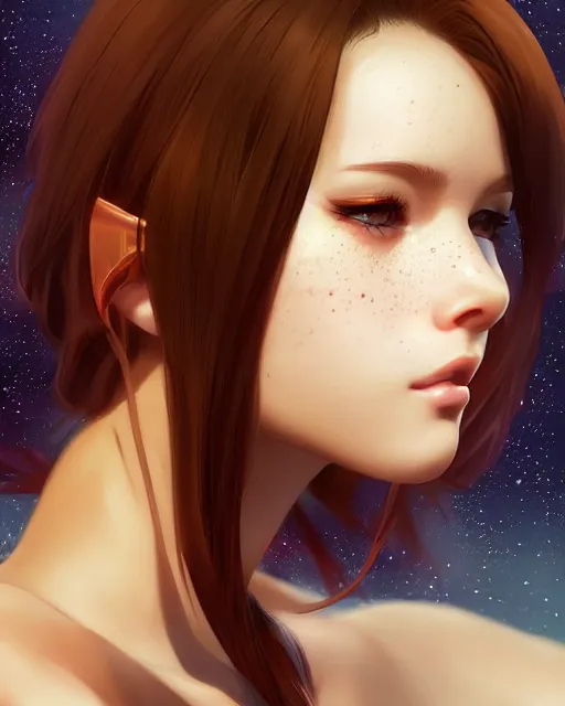 Prompt: portrait Anime space cadet girl Anna Lee Fisher anime cute-fine-face, pretty face, realistic shaded Perfect face, fine details. Anime. realistic shaded lighting by Ilya Kuvshinov Giuseppe Dangelico Pino and Michael Garmash and Rob Rey, IAMAG premiere, ✨✨✨✨✨✨ aaaa achievement collection, elegant freckles, fabulous