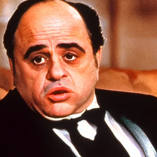 Image similar to movie still of danny devito as don corleone in the godfather