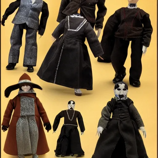 Image similar to new doll line based on the brothers grim storys, photography, advertising, promotional, in box, high quality dolls.