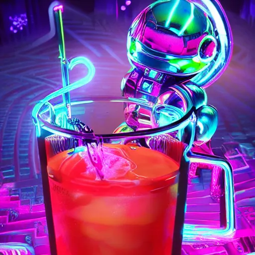 Image similar to robodad cybercore disco rave. icy colorful drink. bright scene. fine detail. this 4 k hd image is trending on artstation, featured on behance, well - rendered, extra crisp, features intricate detail, epic composition and the style of unreal engine.