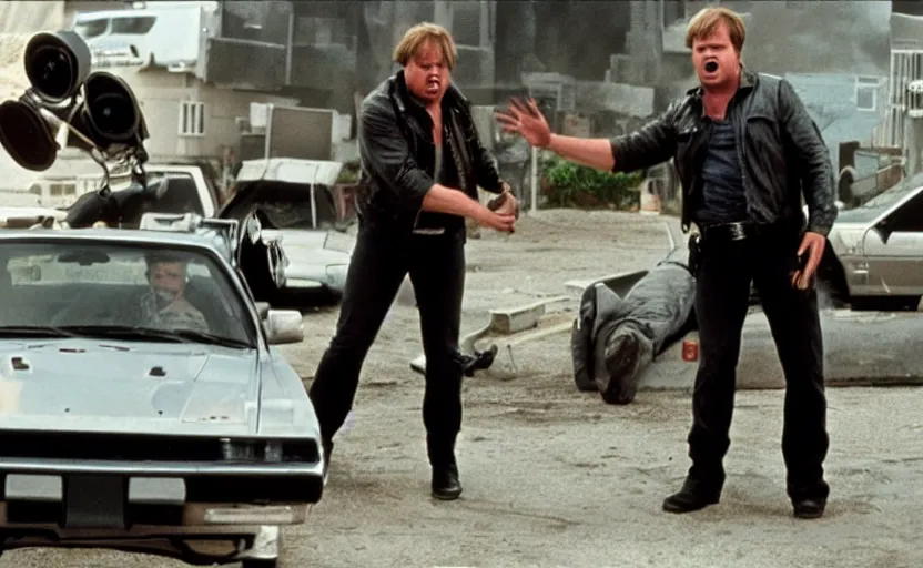 Image similar to VFX film James Cameron's The Terminator starring Chris Farley