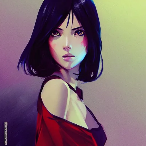 Image similar to elegant girl in urban outfit, cute fine face, rounded eyes, digital painting, fan art, pixiv, by Ilya Kuvshinov, katsuhiro otomo ghost-in-the-shell, magali villeneuve, artgerm, Jeremy Lipkin and Michael Garmash and Rob Rey