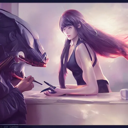 Image similar to my new job, by wlop, artgerm