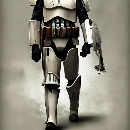 Image similar to an imperial stormtrooper walking, full body photography, concept art by Doug Chiang cinematic, realistic painting, high definition, concept art, the Mandalorian concept art style